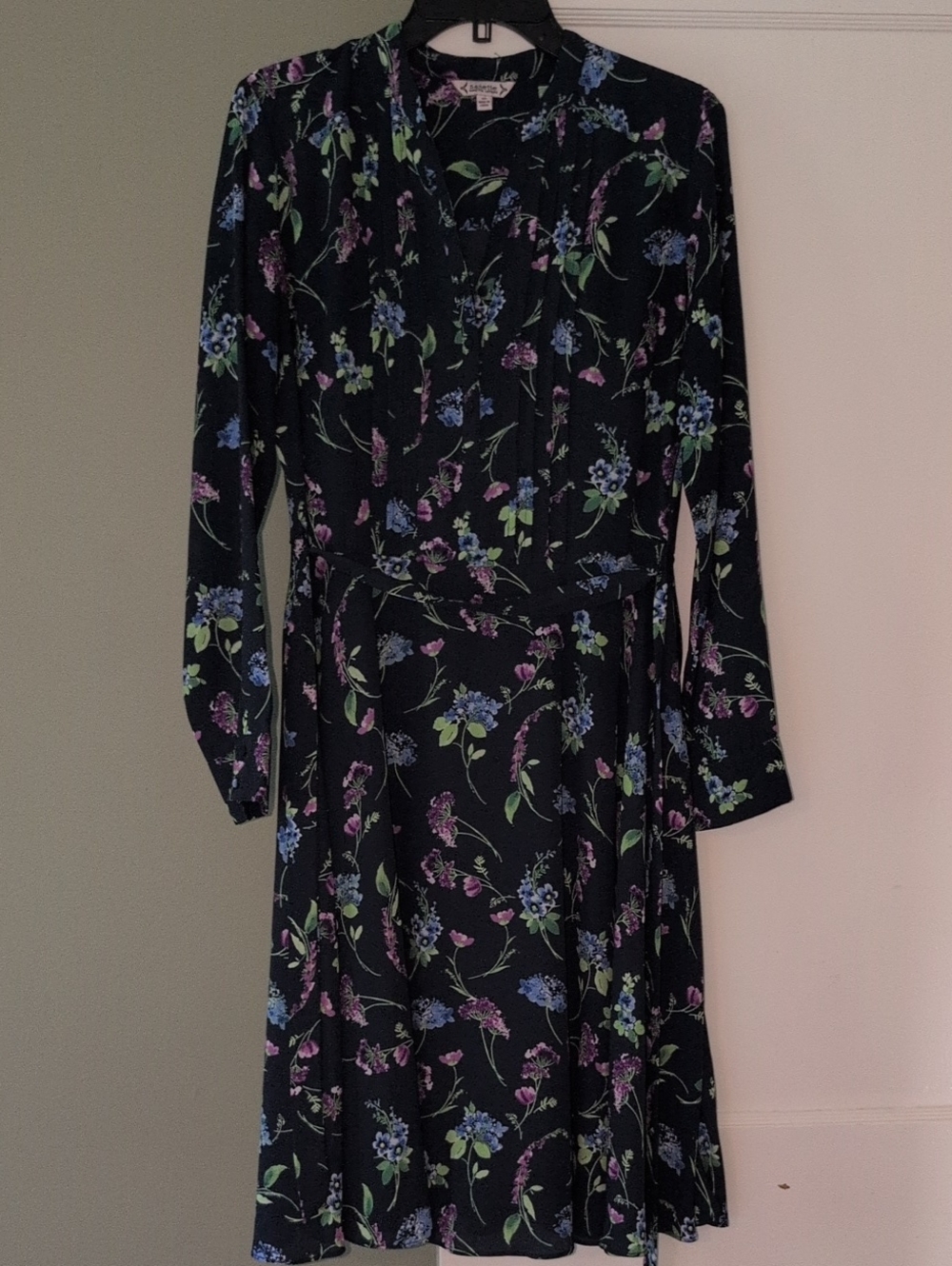 Nanette Lepore Navy Blue Long-Sleeve Floral Wrap Dress